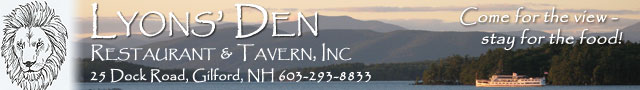 Come eat at the Lyon's Den Gilford, 293-8833
